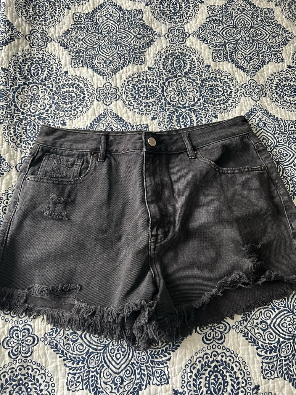 PacSun Black High-Rise Distressed Denim Shorts